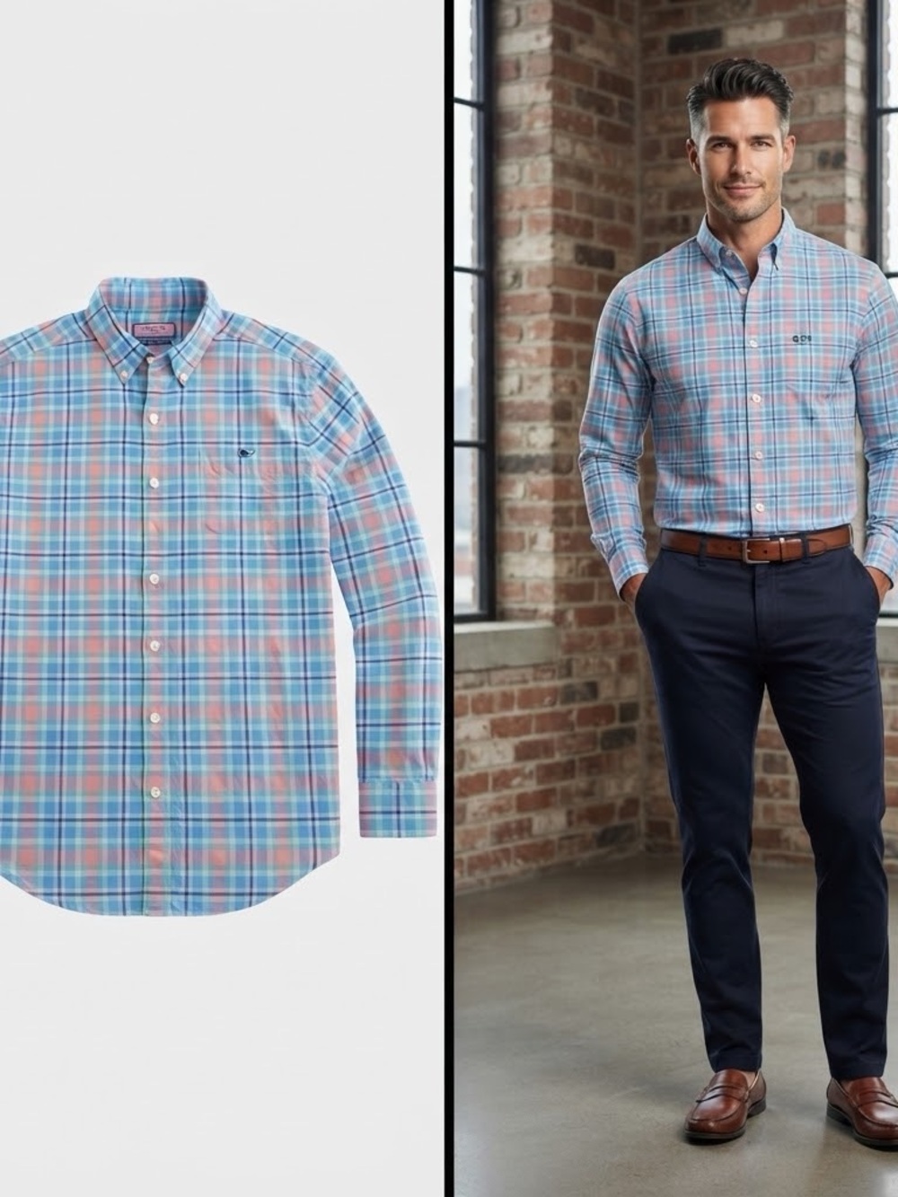 Vineyard Vines Blue & Pink Plaid Button-Down Shirt Large